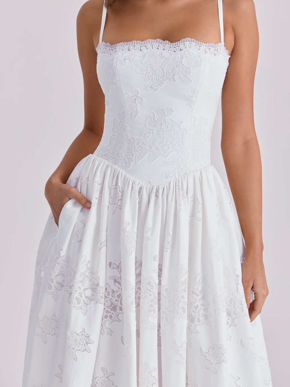 House of CB Chloe White Custom Lace + Cotton Midi Sundress - Picture 6 of 14